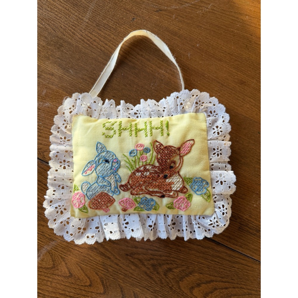 Vintage Embroidered Tooth Fairy Pillow‎ Lace Trim